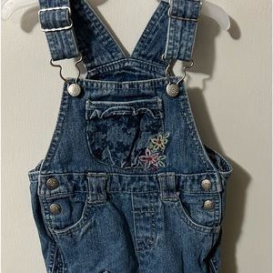 Infant Girls 18 months Blue Jean Faded Glory Overalls In Great Shape Flowers